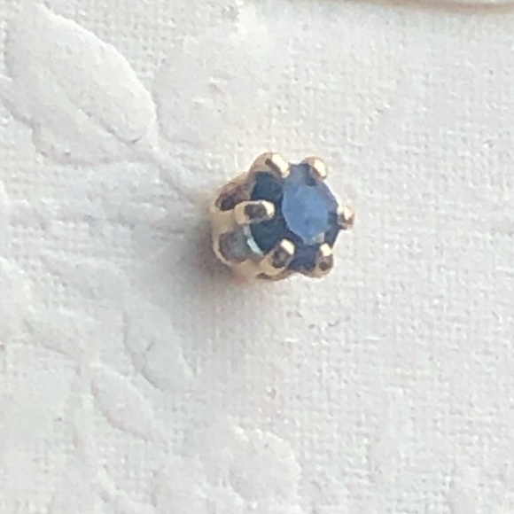 14K Solid Gold, Sapphire Dainty  Stud Earring. - Picture 6 of 12